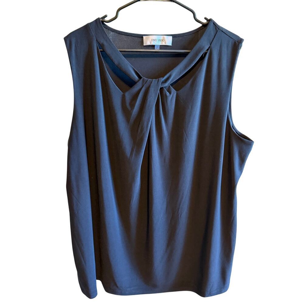 Jones Studio Black Sleeveless Shell Tank Blouse Twist Knot Detail Plus Sz 3X